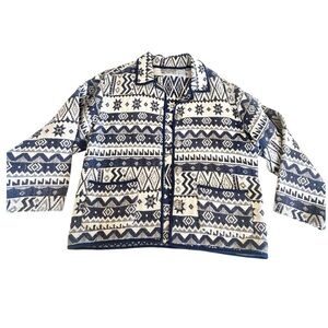 Jane Ashley Tapestry Jacket size M Button Front Aztec Southwestern Navy White
